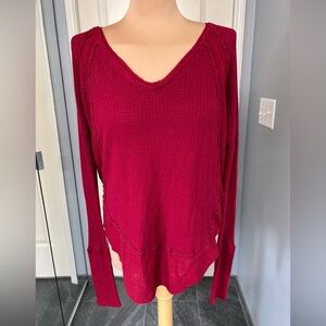 Free People We The Free Waffle Knit Long Sleeve V Neck Tunic Top